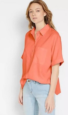 FREEMANS Oversize Kurzarmhemd Mit Knopfleiste Orange UK 10 (fmn79-7)