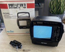 Vintage 1993 Action Sport-A-Vision ACN-3508 4.5&rdquo; B/W Portable TV AM/FM Radio LCD