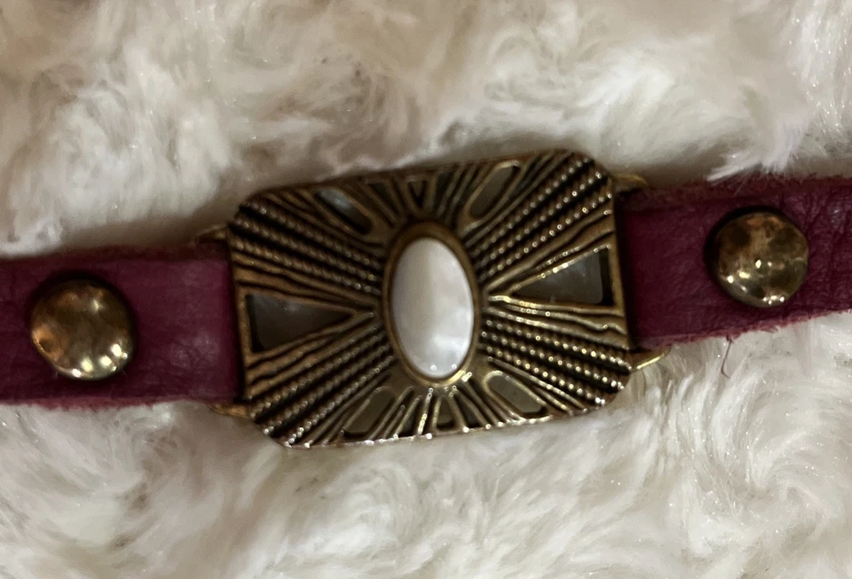 Lucky Brand Purple Suede Bracelet With Metal & Mother Of Pearl Center Adjustable - Image 2 of 4