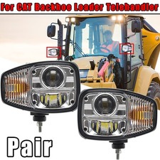 Pair LED Headlights Work Light w/Turn signal For CAT Backhoe Loader Telehandler