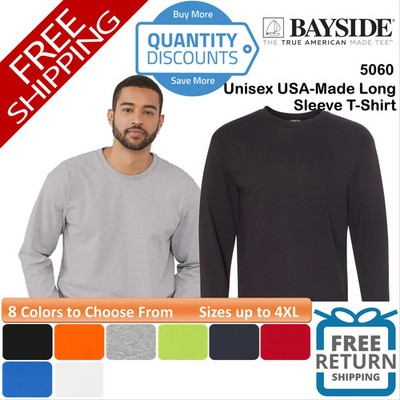   Bayside Unisex USA-Made Long Sleeve T-Shirt Pre-shrunk Blank Up To 4XL 5060