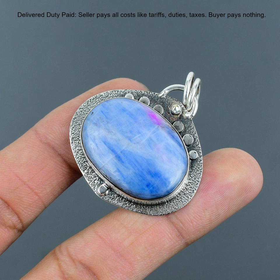 Oferta Black Friday Piedra Cianita Colgante Artesanal Joyería Plata de Ley 925 Foto 4 de 4