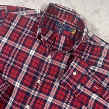 Polo Ralph Lauren Classic Fit Oxford Shirt Men Large Red Plaid Preppy Pony