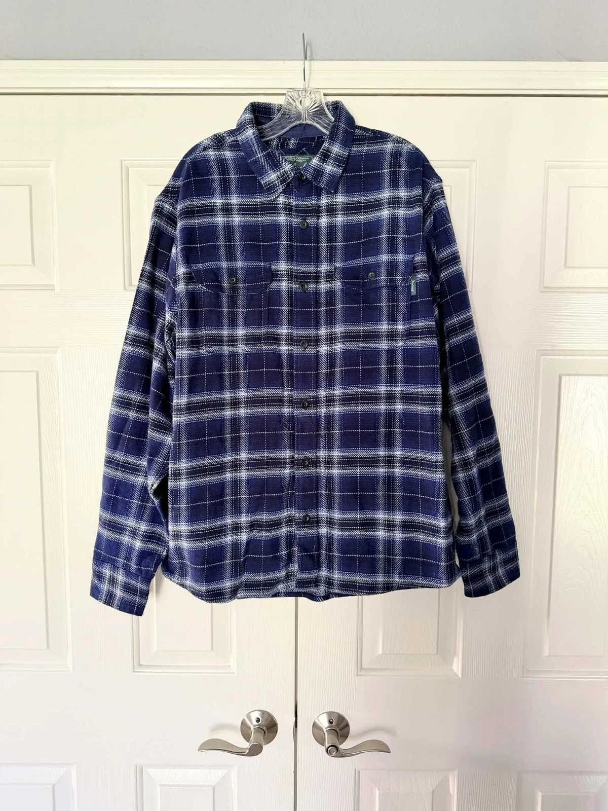 Woolrich Jacket Mens Large Blue Plaid Flannel Shirt Jacket Lined Outdoor Warm