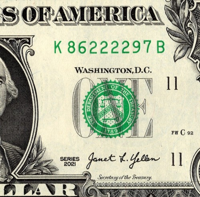 #ad 4 in a row Fancy Serial Number One Dollar bill K86222297B UNC $4.00