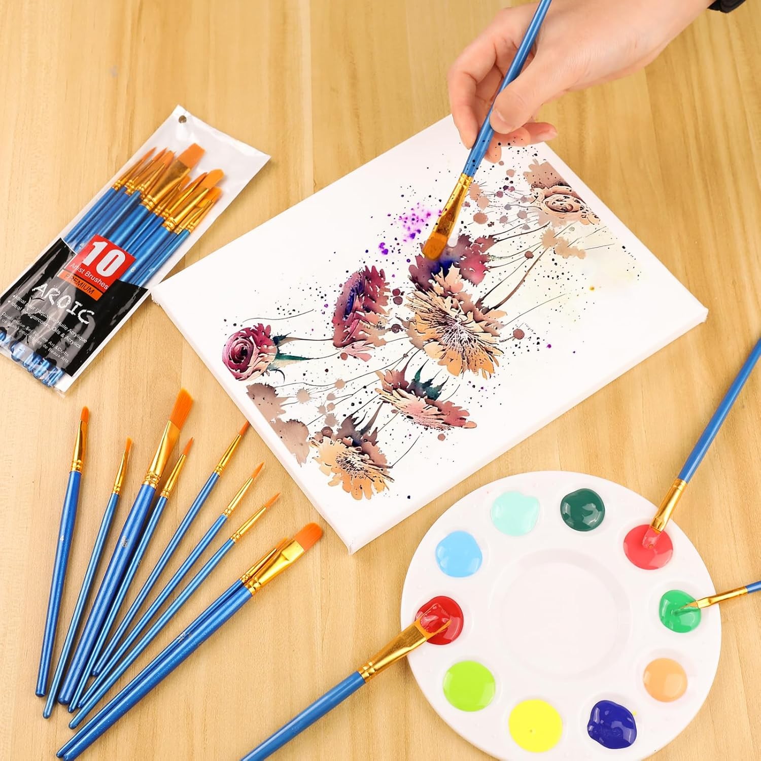 AROIC Acrylic Paint Brush Set, 36pack/360pcs Nylon Hair 360pcs, Blue 