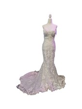 Boho Lace Mermaid Wedding Dress Size 4 Ivory V Neck Court Train Bridal Gown