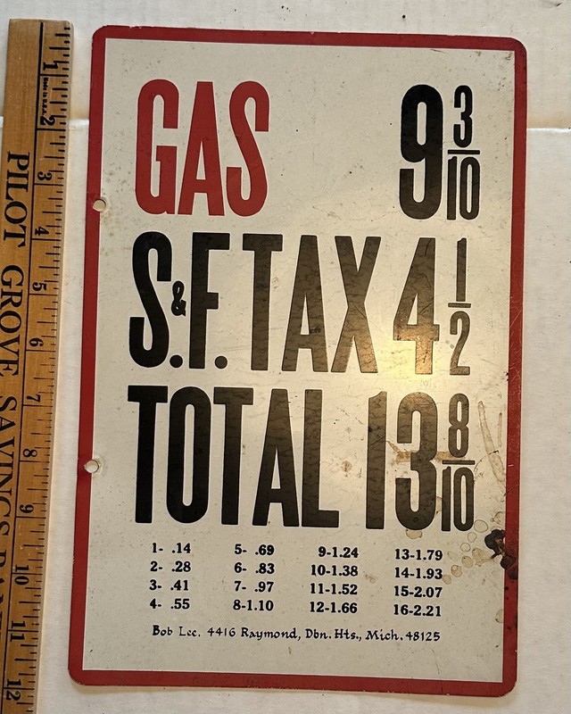 Vintage Painted 2-Sided Metal Gas Pump Pricer Sign Bob Lee Michigan