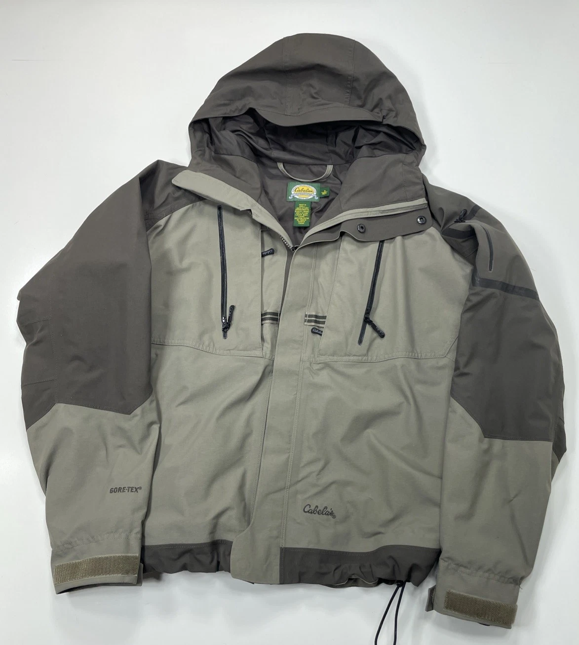 Cabela's Mens Outdoor Gear Gore-tex Hooded Fishing Jacket Sz Small Gray Green
