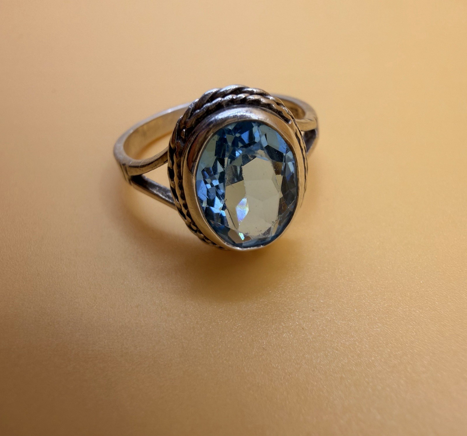 vintage sterling silver oval-cut blue topaz ring Uk size N#146 image 5