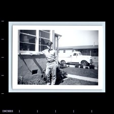 Old Vintage Photo ARMY MAN SOLDIER IN UNIFORM PICKUP TRUCK