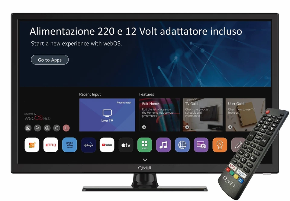 QBELL TV SMART 24" LED HD WEBOSS BY LG NETFLIX DAZN 220 E 12 VOLT CAMPER BARCA - Immagine 2 di 4