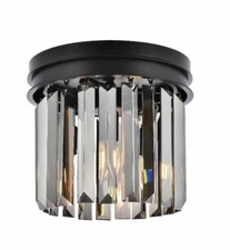 Crystal Flush Mount Chandelier Light Fixture Matte Black Bathroom or Bedroom 12"