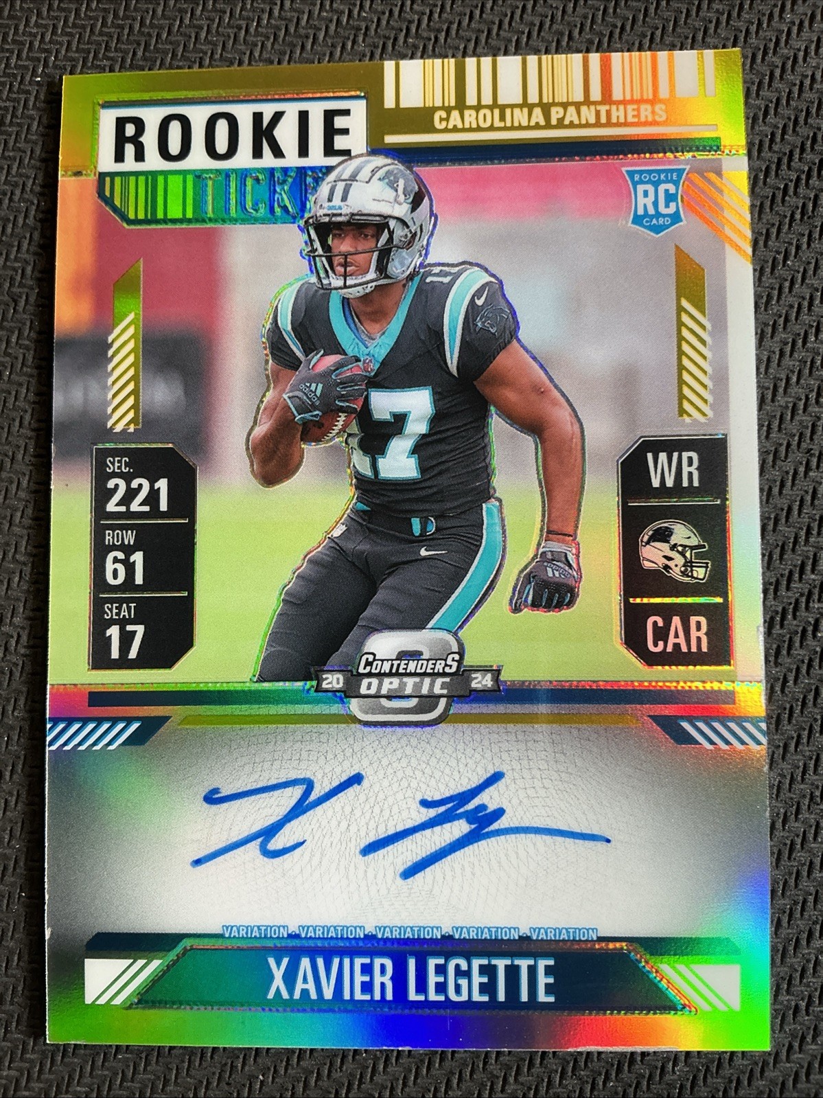 2024 Contenders Optic Xavier Legette Rookie Ticket Gold Variation Auto 04/10