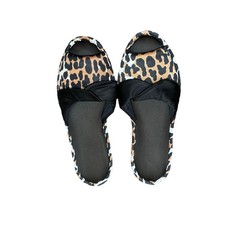 Vintage Vanity Fair Nylon Leopard Print Slippers Peep Toe Scuff House Shoe Small