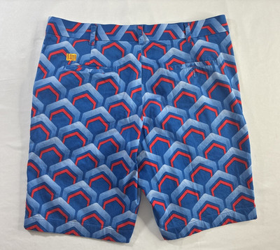 LOUDMOUTH GOLF Mens Sz 36 Blue Lounge Lizard Geo Print Stretch Cotton 10'' Inseam