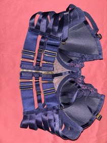 Bordelle Mari Longline Bodice Bra Navy Blue NWT S 30D 32C 34B 24k gold plated