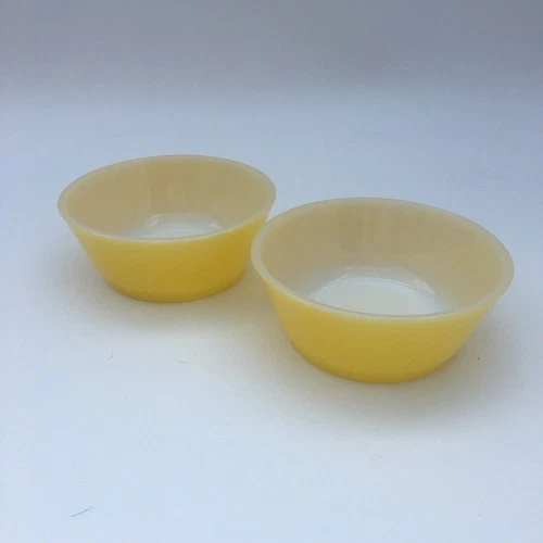 Vtg Bowl 2pc Fire King Oven Proof Bright YELLOW Buttercup Retro Cereal Bowl AH