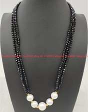 New Natural 3mm Black Spinel Shell Pearl Handmade Beaded Necklace 16-28 Inches
