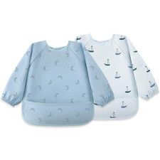Baby Long Sleeve Bib Waterproof Sleeved Bib Smock for Baby 2 Pack Baby Reusabl