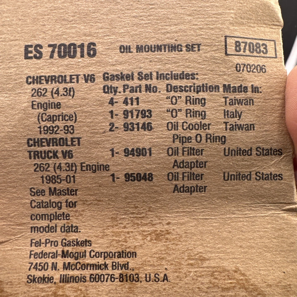 Engine Oil Cooler Gasket Set fits 1991-2001 Oldsmobile Bravada  FELPRO - Image 4 of 4