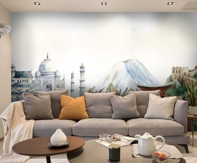 3D Landmark Building Watercolor Wall Murals Wallpaper Murals Wall Sticker