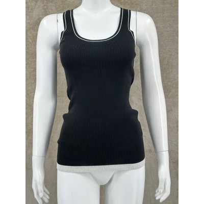 #ad Iisli Top Womens Small Black Tank Scoop Neck 100% Cotton Ribbed Knit Minimalist $20.24