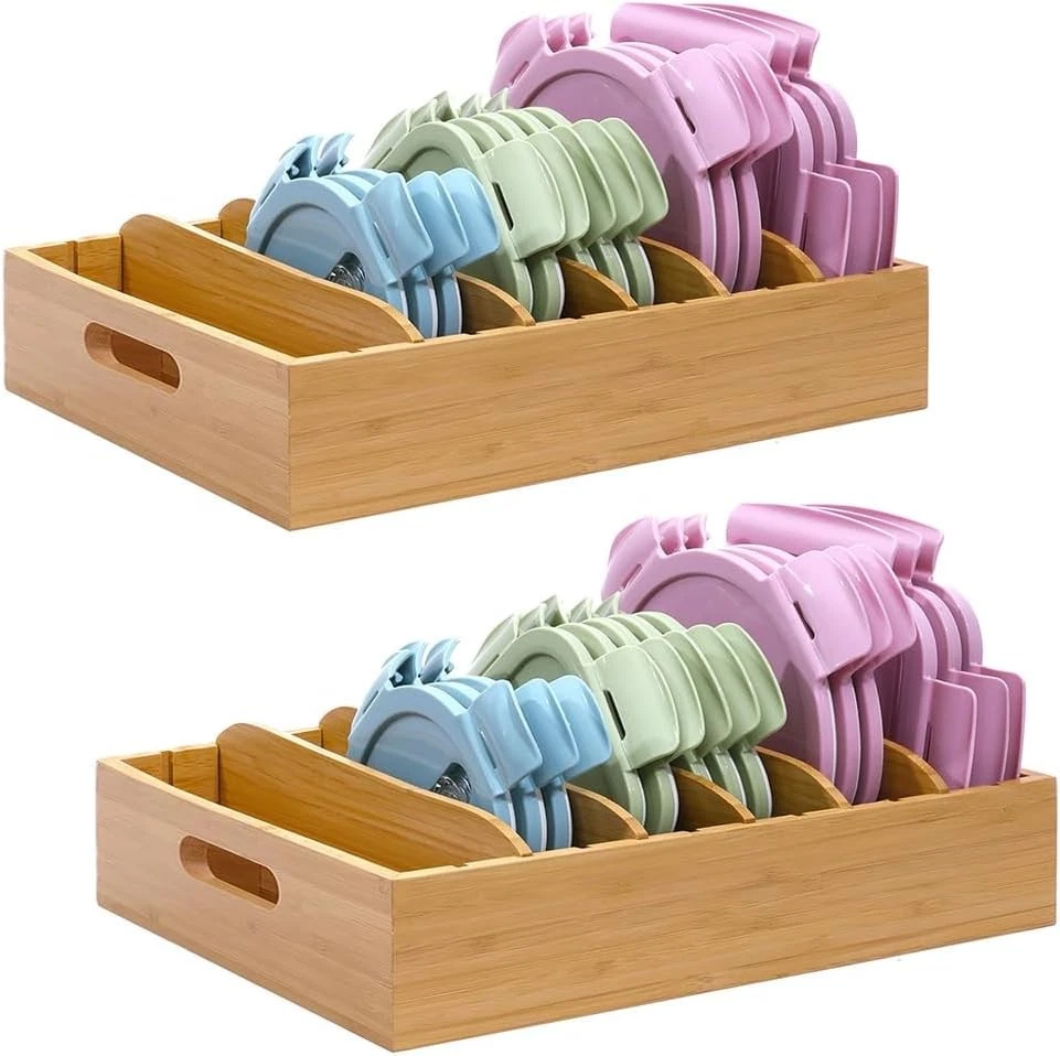 2 Pack Bamboo Kitchen Lid Organizer 5 Adjustable Divider