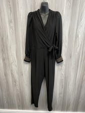 Roman Black Wrap Side Tie Sparkle Embellished Cuffed Jumpsuit UK12 BNWT PB