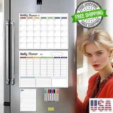 Large Fridge Magnetic Day/Weekly/Monthly Planner - Equipped with 8 color pens