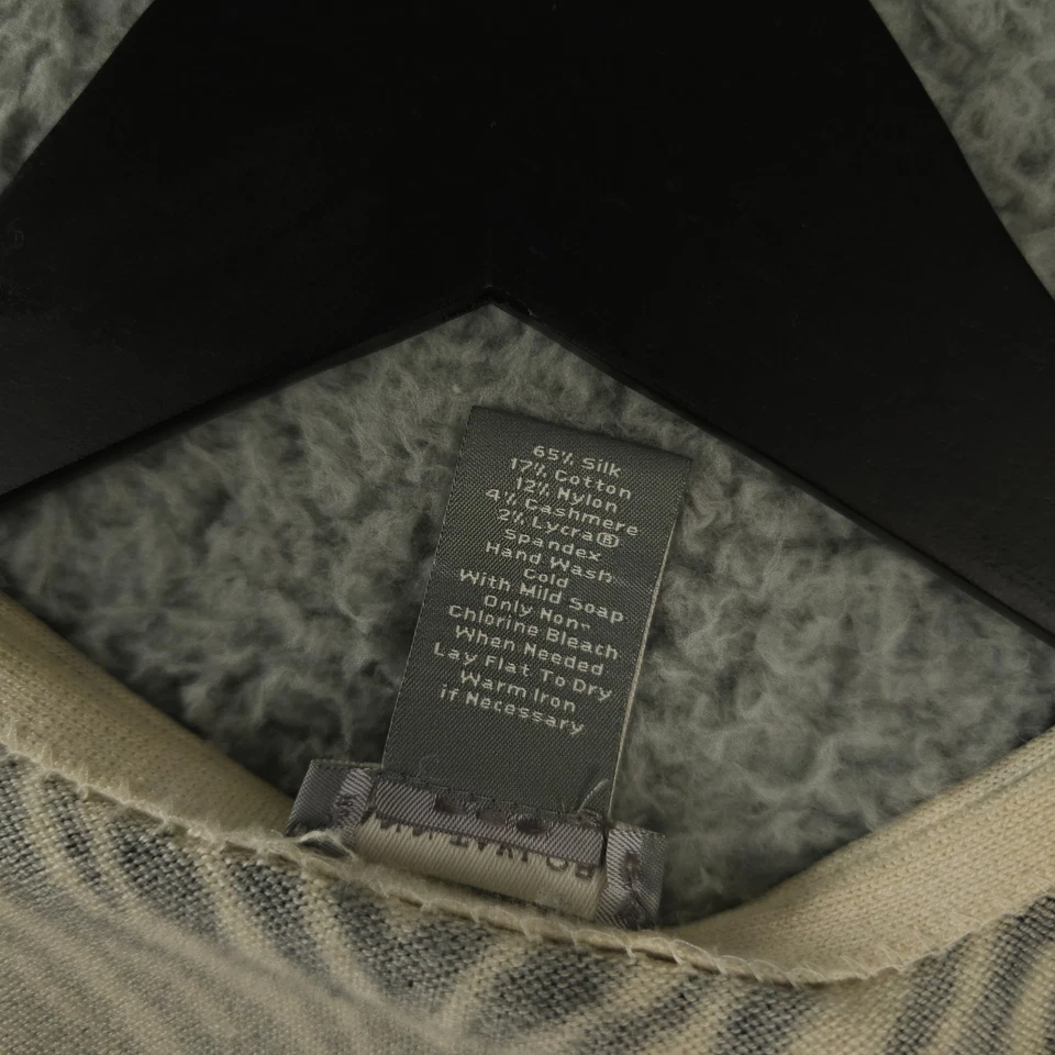 Suéter Ann Taylor Mujer Mediano Crema Negro Cebra Cuello en V Cárdigan Seda Cachemira Foto 4 de 4