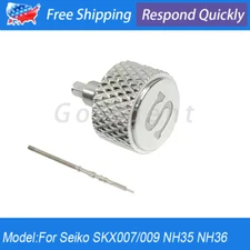 Knurled Crown Signed ‘S’ Mod Parts Polished Finish For 7S26 NH35 NH36 SKX007