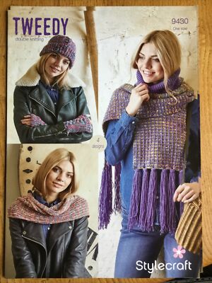 Stylecraft Tweedy 9430 Damen Schal Handschuhe Mütze & Kutte Strickmuster
