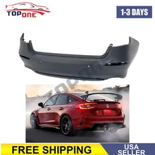 Primed Rear Bumper Cover For 2022-2024 Honda Civic Touring Sedan W/ Park Hole