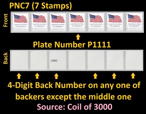 US Flag F PNC7 P1111 4d back # (from 3k coil) MNH 2025