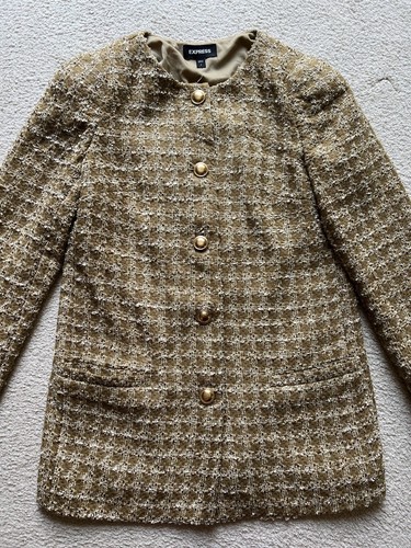NUOVO EXPRESS TWEED METALLIZZATO oro NOVITÀ BOTTONI BLAZER GIACCA cappotto acrilico piccolo - Foto 10 di 24