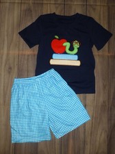 NEW Back to School Book Worm Apple Boutique Boys Shorts Outfit Set