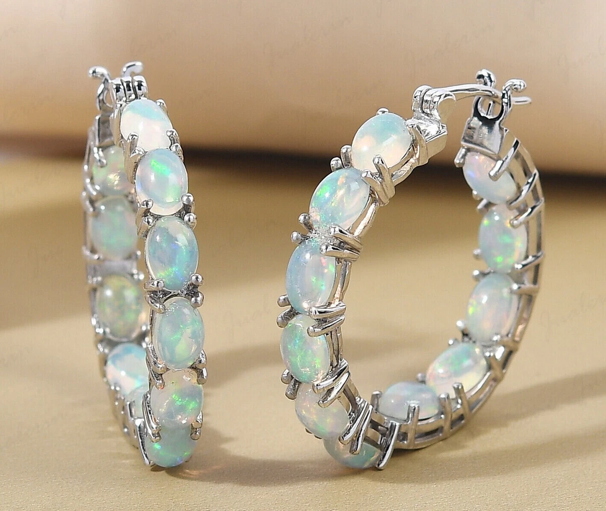 Dainty Opal Hoop Earrings Luxury Opal Earring Dangle Bridal Earing