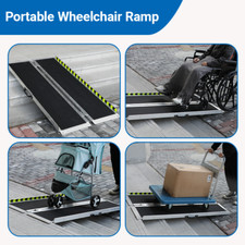 2/4/5 ft Non-Skid Wheelchair Foldable Mobility Aluminum Ramp For Step 2 Folds