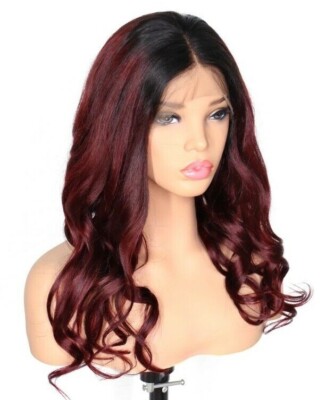 Sherry Red Dark Burgundy Deep Red Ombre Wavy European 100% Echthaar Lace Perücke