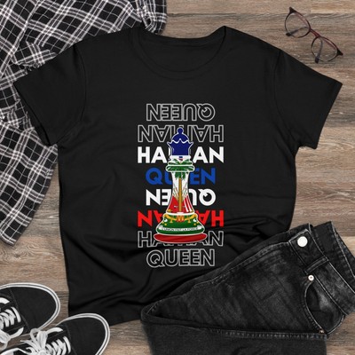 Women's Haitian Queen Chess Piece Text | Haiti Flag Cotton Tee Shirt