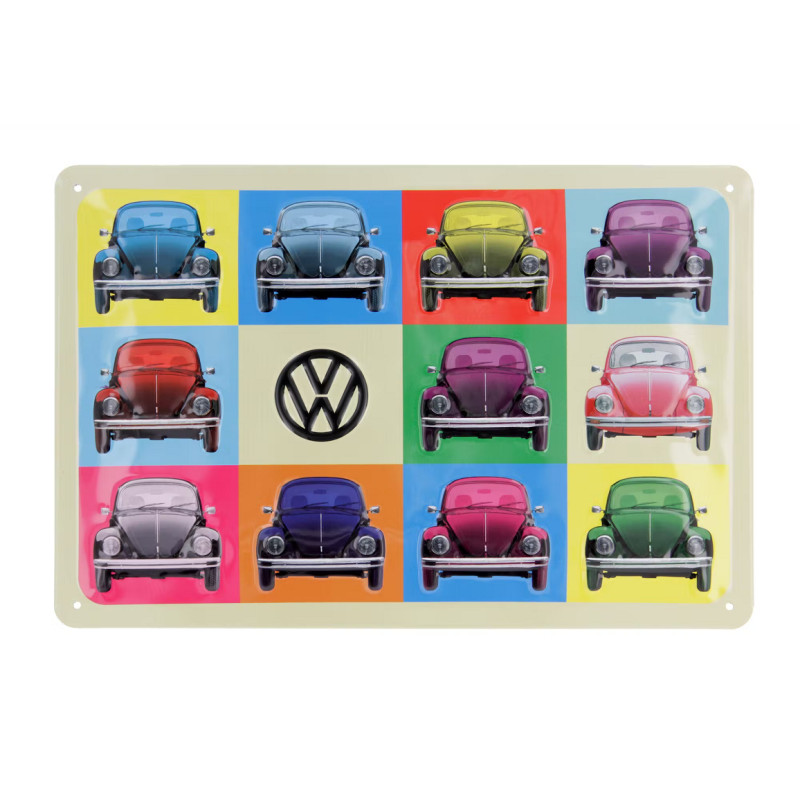 Plaque métal VW Coccinelles multicolores bombée de 20x30 cm