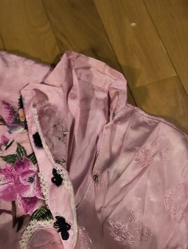 Vintage Flower And Bird pink Asian Hand Embroidered Woman's top Medium DM #20 - Picture 3 of 7