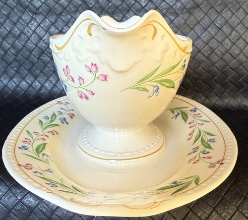 Homer Laughlin Eggshell Georgian Gravy Boat Vintage 1941 Coral Bells Bellflower - Picture 3 of 13