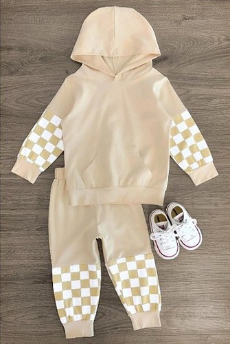 BRAND NEW WITH TAGS Unisex Cream Checkered Hoodie with Matching Joggers Set - Picture 2 of 4
