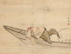 Hanger Scroll Japanese Painting Japan Lucky God Hotei Old Antique Art f947
