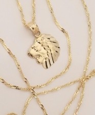 Collar Colgante Dije de Oro León Cabeza de León Oro Oro Amarillo Sólido Real 14k