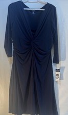 Chaps NWT Modest sheath dress navy blue Long Sleeve New Small XLP