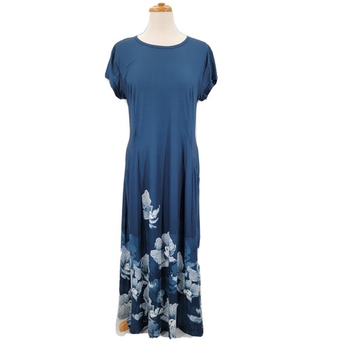Women’s Size XL Orchid Maxi Short Sleeve Beach Vacation Dress W Pockets NWT Blue - Picture 2 of 8