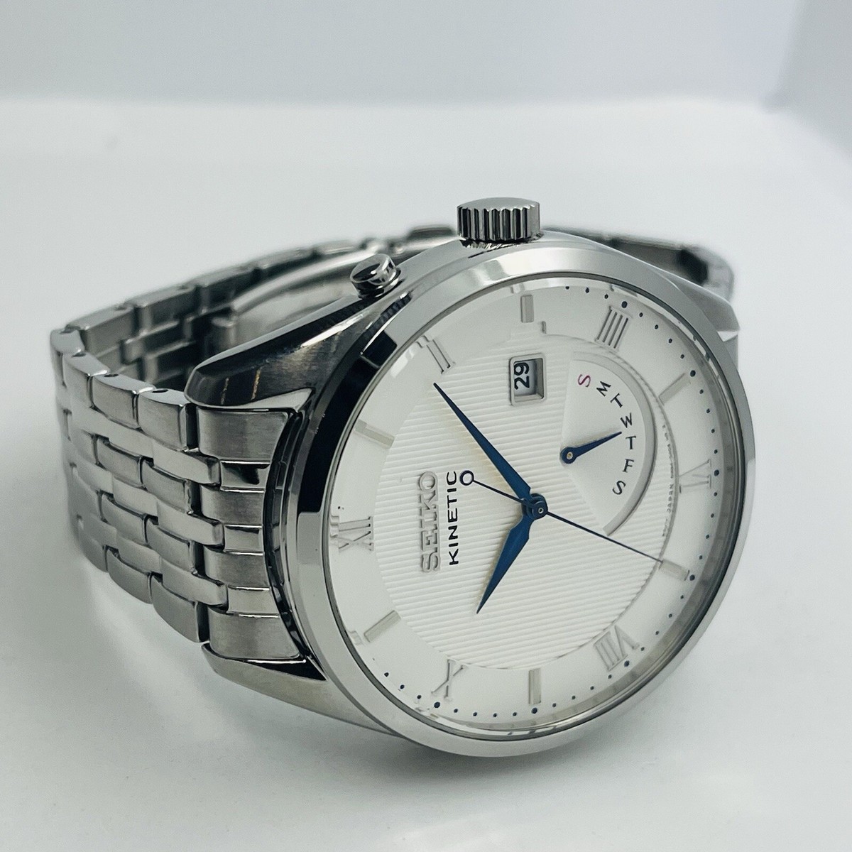 Seiko Kinetic Men's Silver Stainless Steel White Dial 43mm